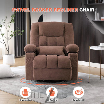 Massage Swivel Recliner Chair, Oversized Rocker Recliner with Vibration Massage and Lumbar Heat Ergonomic Rocker Chair for Living Room with Side Pocket, 2 Cup Holders, USB Charge Port THE Z HUT