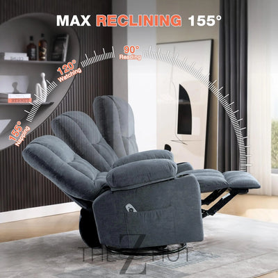Massage Swivel Recliner Chair, Oversized Rocker Recliner with Vibration Massage and Lumbar Heat Ergonomic Rocker Chair for Living Room with Side Pocket, 2 Cup Holders, USB Charge Port THE Z HUT