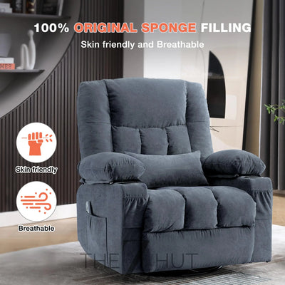 Massage Swivel Recliner Chair, Oversized Rocker Recliner with Vibration Massage and Lumbar Heat Ergonomic Rocker Chair for Living Room with Side Pocket, 2 Cup Holders, USB Charge Port THE Z HUT