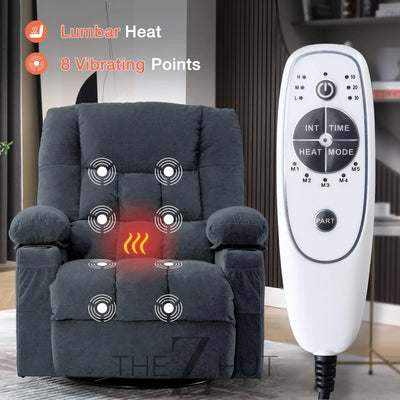 Massage Swivel Recliner Chair, Oversized Rocker Recliner with Vibration Massage and Lumbar Heat Ergonomic Rocker Chair for Living Room with Side Pocket, 2 Cup Holders, USB Charge Port THE Z HUT