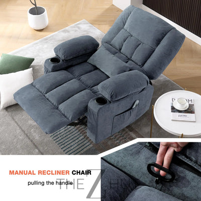Massage Swivel Recliner Chair, Oversized Rocker Recliner with Vibration Massage and Lumbar Heat Ergonomic Rocker Chair for Living Room with Side Pocket, 2 Cup Holders, USB Charge Port THE Z HUT