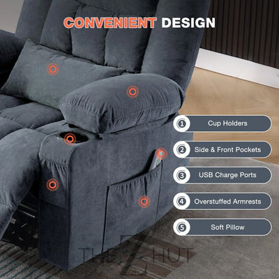 Massage Swivel Recliner Chair, Oversized Rocker Recliner with Vibration Massage and Lumbar Heat Ergonomic Rocker Chair for Living Room with Side Pocket, 2 Cup Holders, USB Charge Port THE Z HUT