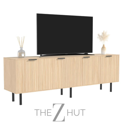 Mid Century Modern TV Stand for 80 Inch TV, Entertainment Center with 4 Large Drawers, TV Stand for Living Room, Media TV Console Table with Storage for Bedroom, White THE Z HUT