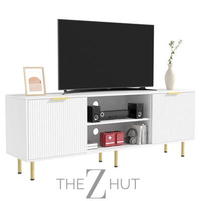 Mid Century Modern TV Stand for 80 Inch TV, Entertainment Center with 4 Large Drawers, TV Stand for Living Room, Media TV Console Table with Storage for Bedroom, White THE Z HUT