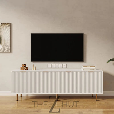Mid Century Modern TV Stand for 80 Inch TV, Entertainment Center with 4 Large Drawers, TV Stand for Living Room, Media TV Console Table with Storage for Bedroom, White THE Z HUT