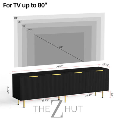 Mid Century Modern TV Stand for 80 Inch TV, Entertainment Center with 4 Large Drawers, TV Stand for Living Room, Media TV Console Table with Storage for Bedroom, White THE Z HUT