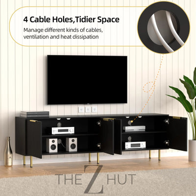 Mid Century Modern TV Stand for 80 Inch TV, Entertainment Center with 4 Large Drawers, TV Stand for Living Room, Media TV Console Table with Storage for Bedroom, White THE Z HUT