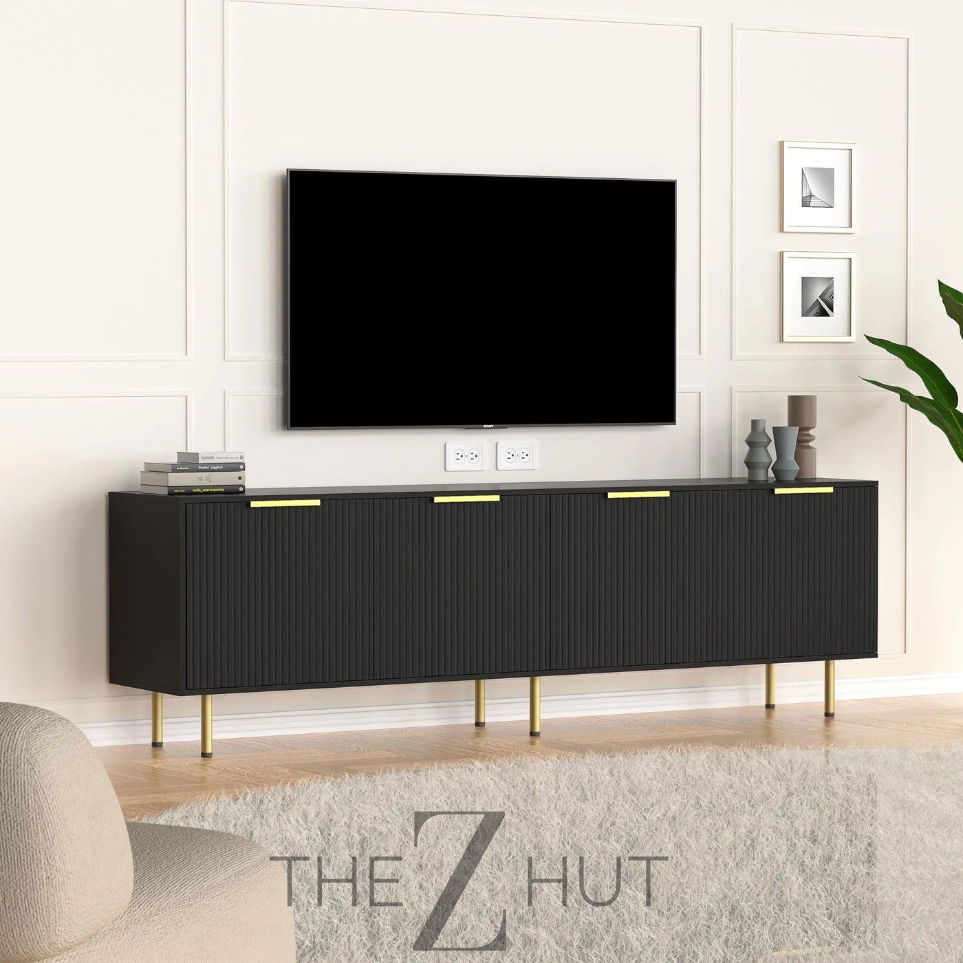 Mid Century Modern TV Stand for 80 Inch TV, Entertainment Center with 4 Large Drawers, TV Stand for Living Room, Media TV Console Table with Storage for Bedroom, White THE Z HUT