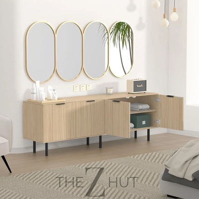 Mid Century Modern TV Stand for 80 Inch TV, Entertainment Center with 4 Large Drawers, TV Stand for Living Room, Media TV Console Table with Storage for Bedroom, White THE Z HUT