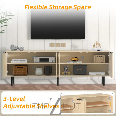 Mid Century Modern TV Stand for 80 Inch TV, Entertainment Center with 4 Large Drawers, TV Stand for Living Room, Media TV Console Table with Storage for Bedroom, White THE Z HUT