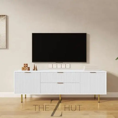 Mid Century Modern TV Stand for 80 Inch TV, Entertainment Center with 4 Large Drawers, TV Stand for Living Room, Media TV Console Table with Storage for Bedroom, White THE Z HUT