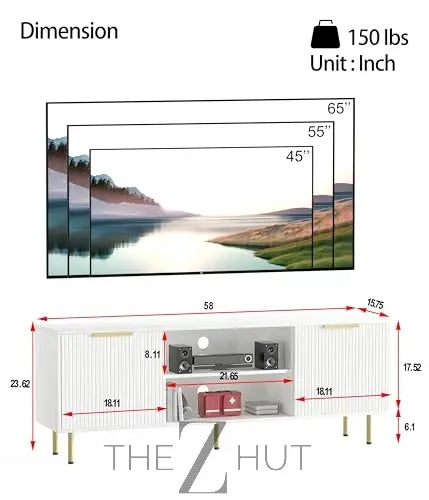 Mid Century Modern TV Stand for 80 Inch TV, Entertainment Center with 4 Large Drawers, TV Stand for Living Room, Media TV Console Table with Storage for Bedroom, White THE Z HUT