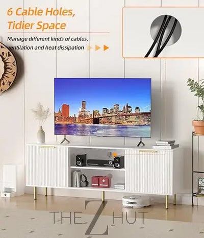 Mid Century Modern TV Stand for 80 Inch TV, Entertainment Center with 4 Large Drawers, TV Stand for Living Room, Media TV Console Table with Storage for Bedroom, White THE Z HUT