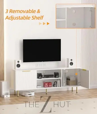 Mid Century Modern TV Stand for 80 Inch TV, Entertainment Center with 4 Large Drawers, TV Stand for Living Room, Media TV Console Table with Storage for Bedroom, White THE Z HUT