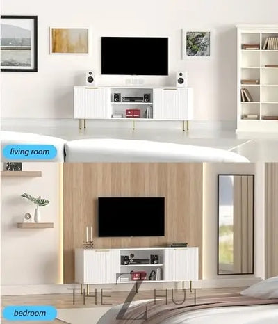 Mid Century Modern TV Stand for 80 Inch TV, Entertainment Center with 4 Large Drawers, TV Stand for Living Room, Media TV Console Table with Storage for Bedroom, White THE Z HUT