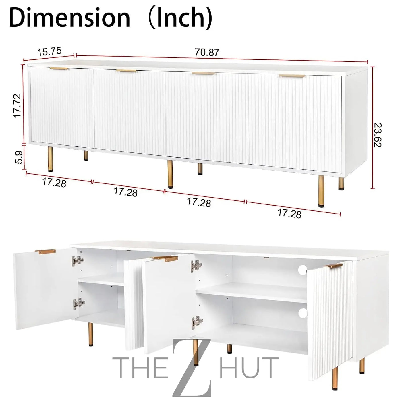 Mid Century Modern TV Stand for 80 Inch TV, Entertainment Center with 4 Large Drawers, TV Stand for Living Room, Media TV Console Table with Storage for Bedroom, White THE Z HUT