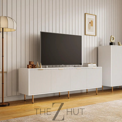 Mid Century Modern TV Stand for 80 Inch TV, Entertainment Center with 4 Large Drawers, TV Stand for Living Room, Media TV Console Table with Storage for Bedroom, White THE Z HUT
