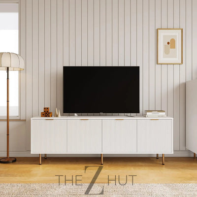 Mid Century Modern TV Stand for 80 Inch TV, Entertainment Center with 4 Large Drawers, TV Stand for Living Room, Media TV Console Table with Storage for Bedroom, White THE Z HUT