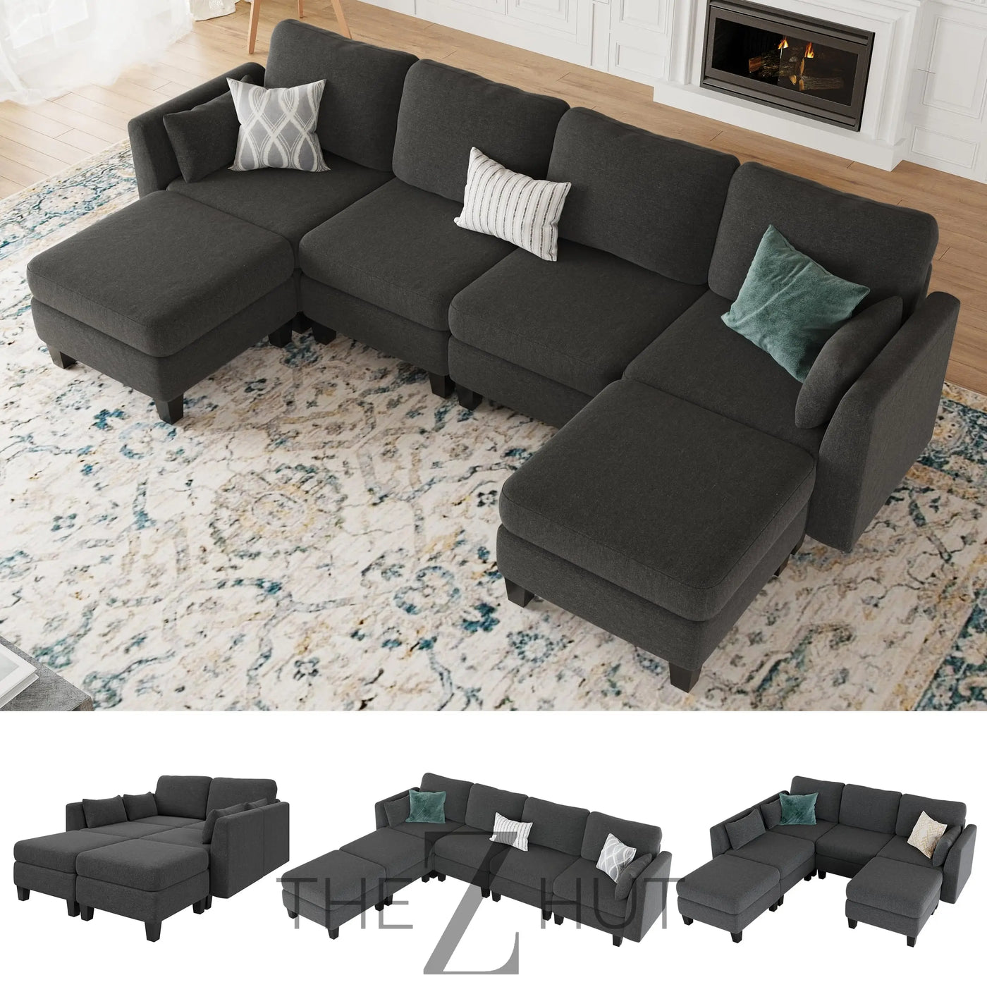Modular Sectional Sofa, Convertible U Shaped Sofa Couch with High Density Memory Foam, 6 Seat Comfy Modular Sofa Couch for Living Room, Modern U Shaped Sectional Sofa, Dimgrey THE Z HUT