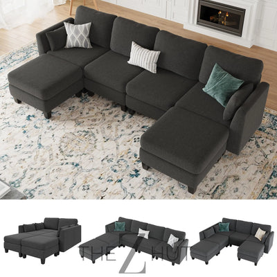 Modular Sectional Sofa, Convertible U Shaped Sofa Couch with High Density Memory Foam, 6 Seat Comfy Modular Sofa Couch for Living Room, Modern U Shaped Sectional Sofa, Dimgrey THE Z HUT