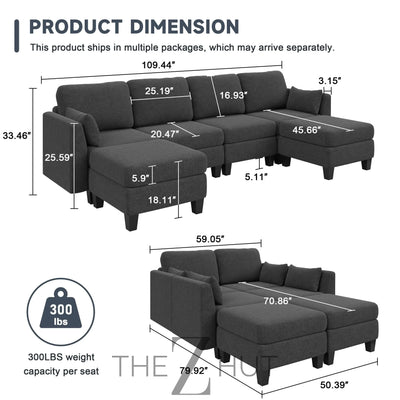 Modular Sectional Sofa, Convertible U Shaped Sofa Couch with High Density Memory Foam, 6 Seat Comfy Modular Sofa Couch for Living Room, Modern U Shaped Sectional Sofa, Dimgrey THE Z HUT