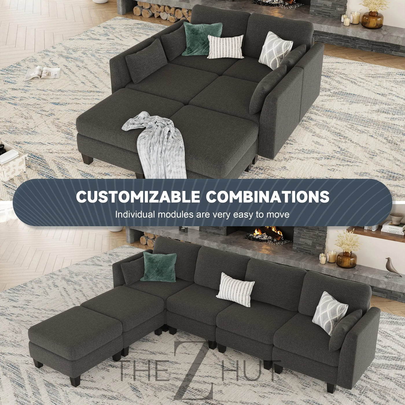Modular Sectional Sofa, Convertible U Shaped Sofa Couch with High Density Memory Foam, 6 Seat Comfy Modular Sofa Couch for Living Room, Modern U Shaped Sectional Sofa, Dimgrey THE Z HUT