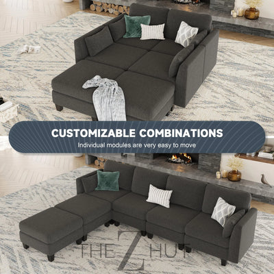 Modular Sectional Sofa, Convertible U Shaped Sofa Couch with High Density Memory Foam, 6 Seat Comfy Modular Sofa Couch for Living Room, Modern U Shaped Sectional Sofa, Dimgrey THE Z HUT