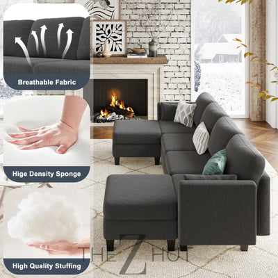 Modular Sectional Sofa, Convertible U Shaped Sofa Couch with High Density Memory Foam, 6 Seat Comfy Modular Sofa Couch for Living Room, Modern U Shaped Sectional Sofa, Dimgrey THE Z HUT