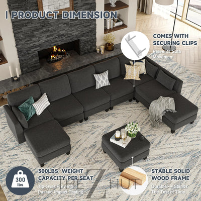 Modular Sectional Sofa, Convertible U Shaped Sofa Couch with High Density Memory Foam, 6 Seat Comfy Modular Sofa Couch for Living Room, Modern U Shaped Sectional Sofa, Dimgrey THE Z HUT
