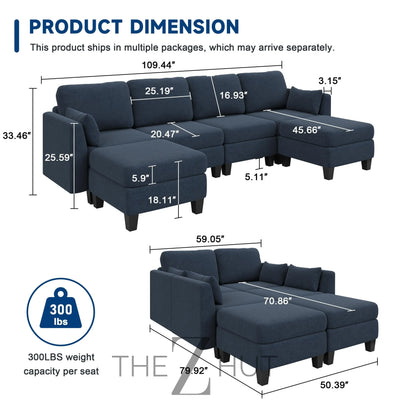 Modular Sectional Sofa, Convertible U Shaped Sofa Couch with High Density Memory Foam, 6 Seat Comfy Modular Sofa Couch for Living Room, Modern U Shaped Sectional Sofa, Dimgrey THE Z HUT