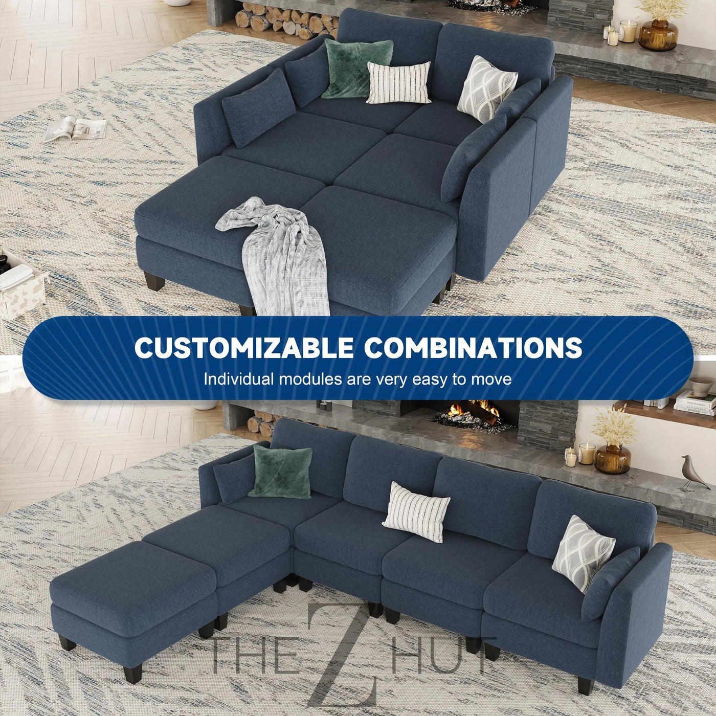 Modular Sectional Sofa, Convertible U Shaped Sofa Couch with High Density Memory Foam, 6 Seat Comfy Modular Sofa Couch for Living Room, Modern U Shaped Sectional Sofa, Dimgrey THE Z HUT