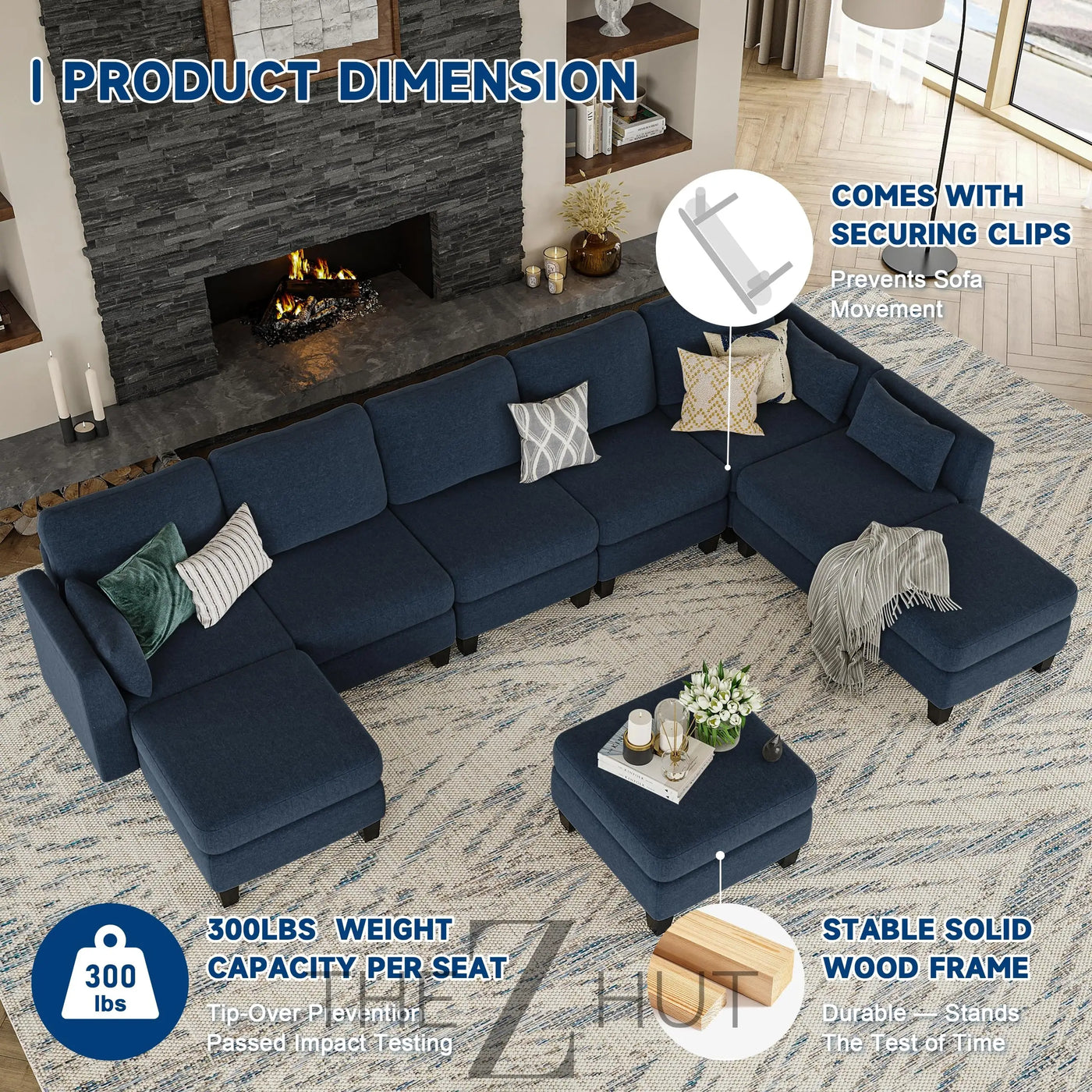 Modular Sectional Sofa, Convertible U Shaped Sofa Couch with High Density Memory Foam, 6 Seat Comfy Modular Sofa Couch for Living Room, Modern U Shaped Sectional Sofa, Dimgrey THE Z HUT