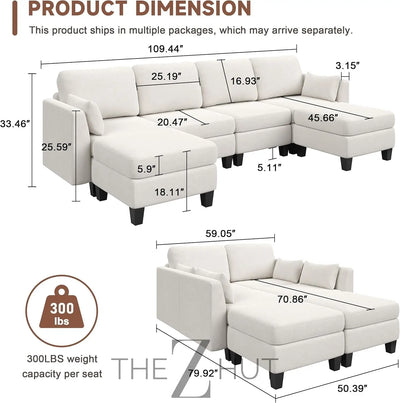 Modular Sectional Sofa, Convertible U Shaped Sofa Couch with High Density Memory Foam, 6 Seat Comfy Modular Sofa Couch for Living Room, Modern U Shaped Sectional Sofa, Dimgrey THE Z HUT