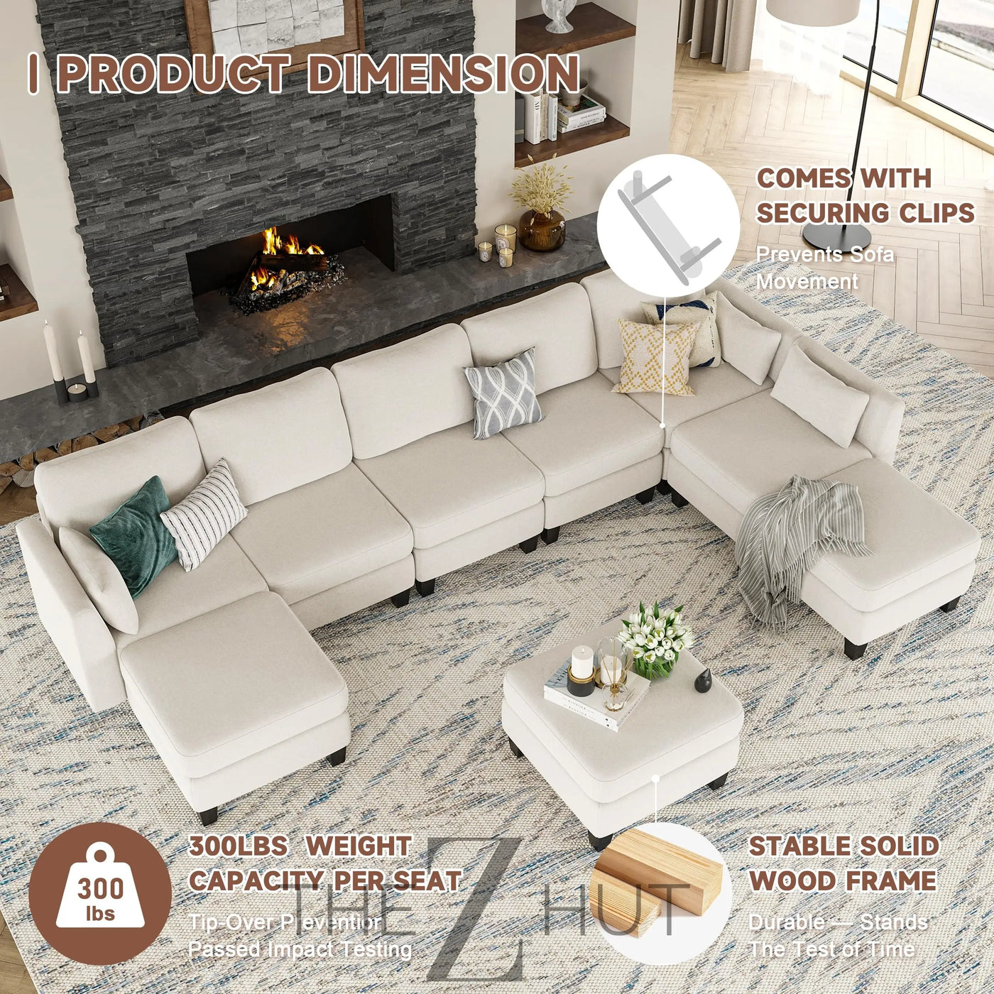 Modular Sectional Sofa, Convertible U Shaped Sofa Couch with High Density Memory Foam, 6 Seat Comfy Modular Sofa Couch for Living Room, Modern U Shaped Sectional Sofa, Dimgrey THE Z HUT