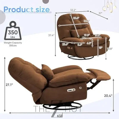 Oversized Electric Recliner Chair, 270 Swivel Rocking Glider Rocker for Adults Modern Ergonomic Lounge Chair Living Room with Phone Stand & Smart Voice Control Theater Seating infinity Picks