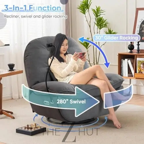 Oversized Electric Recliner Chair, 270 Swivel Rocking Glider Rocker for Adults Modern Ergonomic Lounge Chair Living Room with Phone Stand & Smart Voice Control Theater Seating infinity Picks