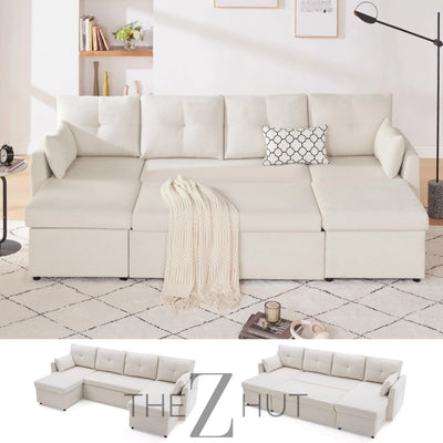 Oversized Sleeper Sofa Couch, 110 inch 2 in 1 Pullout Couch Bed with Double Storage Chaise, Sectional Sleeper Sofa Bed with Side Pocket for Living Room, Dark Grey THE Z HUT