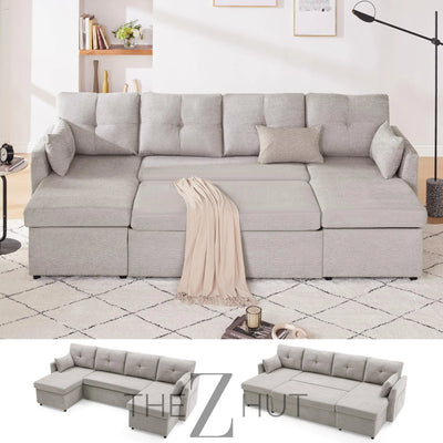 Oversized Sleeper Sofa Couch, 110 inch 2 in 1 Pullout Couch Bed with Double Storage Chaise, Sectional Sleeper Sofa Bed with Side Pocket for Living Room, Dark Grey THE Z HUT