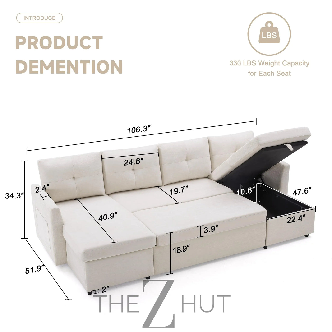 Oversized Sleeper Sofa Couch, 110 inch 2 in 1 Pullout Couch Bed with Double Storage Chaise, Sectional Sleeper Sofa Bed with Side Pocket for Living Room, Dark Grey THE Z HUT
