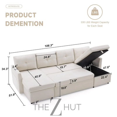 Oversized Sleeper Sofa Couch, 110 inch 2 in 1 Pullout Couch Bed with Double Storage Chaise, Sectional Sleeper Sofa Bed with Side Pocket for Living Room, Dark Grey THE Z HUT