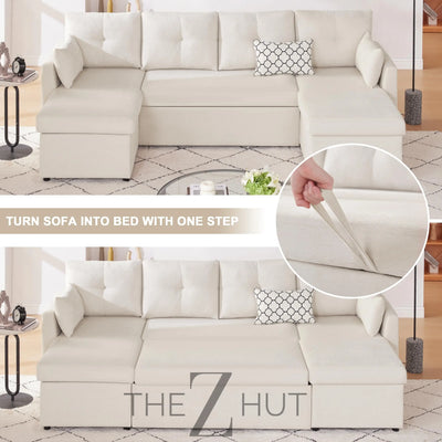 Oversized Sleeper Sofa Couch, 110 inch 2 in 1 Pullout Couch Bed with Double Storage Chaise, Sectional Sleeper Sofa Bed with Side Pocket for Living Room, Dark Grey THE Z HUT