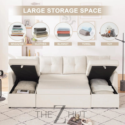 Oversized Sleeper Sofa Couch, 110 inch 2 in 1 Pullout Couch Bed with Double Storage Chaise, Sectional Sleeper Sofa Bed with Side Pocket for Living Room, Dark Grey THE Z HUT