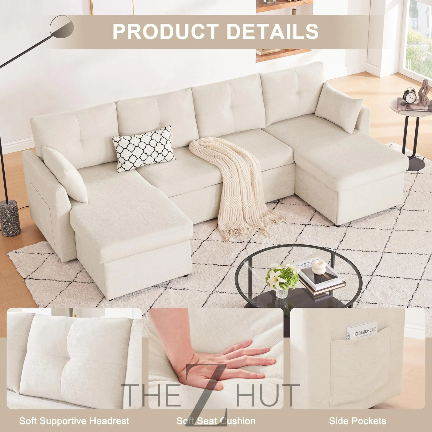 Oversized Sleeper Sofa Couch, 110 inch 2 in 1 Pullout Couch Bed with Double Storage Chaise, Sectional Sleeper Sofa Bed with Side Pocket for Living Room, Dark Grey THE Z HUT