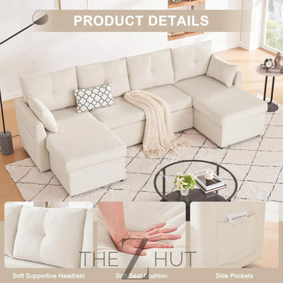 Oversized Sleeper Sofa Couch, 110 inch 2 in 1 Pullout Couch Bed with Double Storage Chaise, Sectional Sleeper Sofa Bed with Side Pocket for Living Room, Dark Grey THE Z HUT