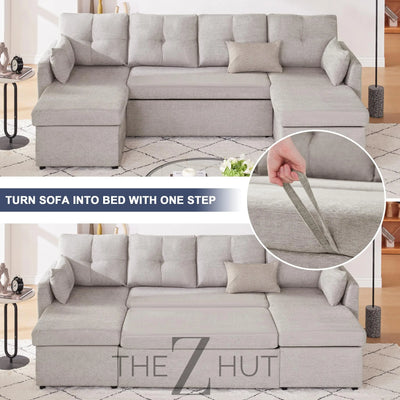 Oversized Sleeper Sofa Couch, 110 inch 2 in 1 Pullout Couch Bed with Double Storage Chaise, Sectional Sleeper Sofa Bed with Side Pocket for Living Room, Dark Grey THE Z HUT