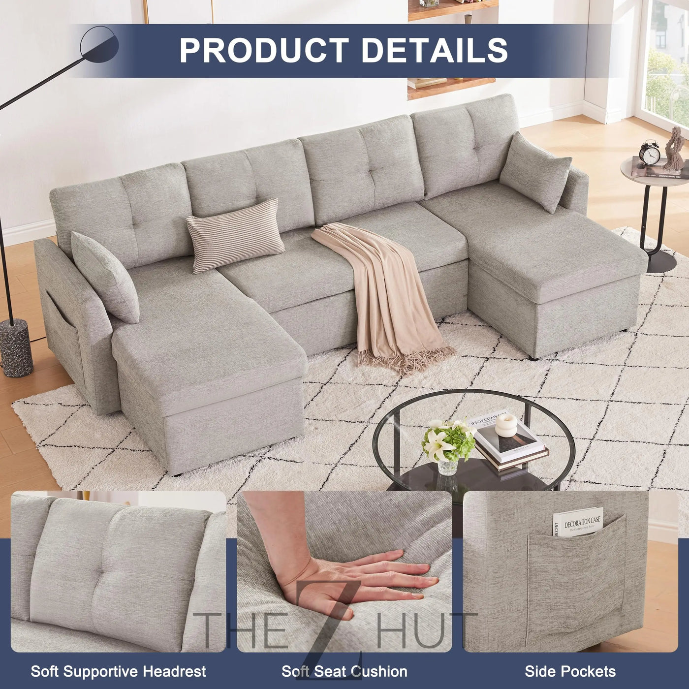 Oversized Sleeper Sofa Couch, 110 inch 2 in 1 Pullout Couch Bed with Double Storage Chaise, Sectional Sleeper Sofa Bed with Side Pocket for Living Room, Dark Grey THE Z HUT