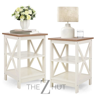 PHI VILLA End Table Living Room Set of 2 - Farmhouse Bed Side Table Nightstands for Bedroom, Ivory White Small Side Table THE Z HUT