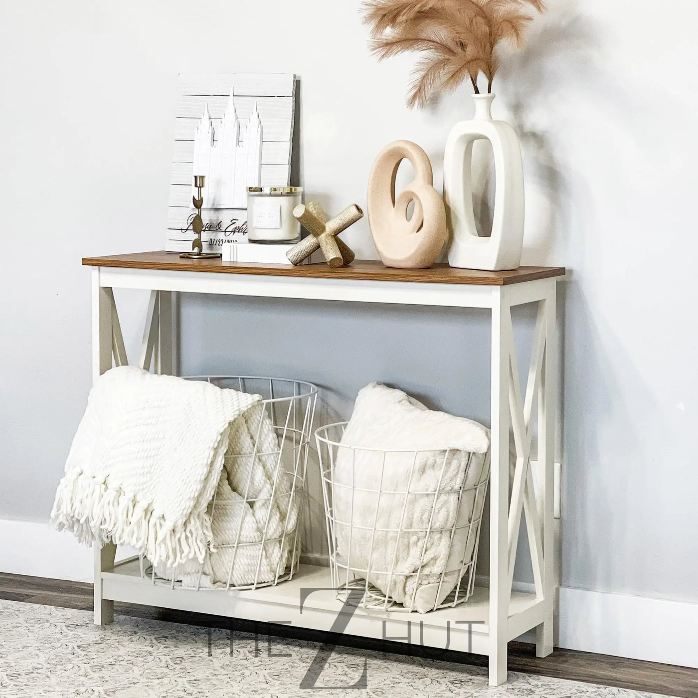 PHI VILLA End Table Living Room Set of 2 - Farmhouse Bed Side Table Nightstands for Bedroom, Ivory White Small Side Table THE Z HUT