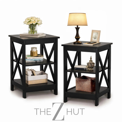 PHI VILLA End Table Living Room Set of 2 - Farmhouse Bed Side Table Nightstands for Bedroom, Ivory White Small Side Table THE Z HUT