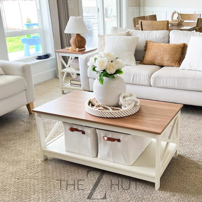 PHI VILLA End Table Living Room Set of 2 - Farmhouse Bed Side Table Nightstands for Bedroom, Ivory White Small Side Table THE Z HUT